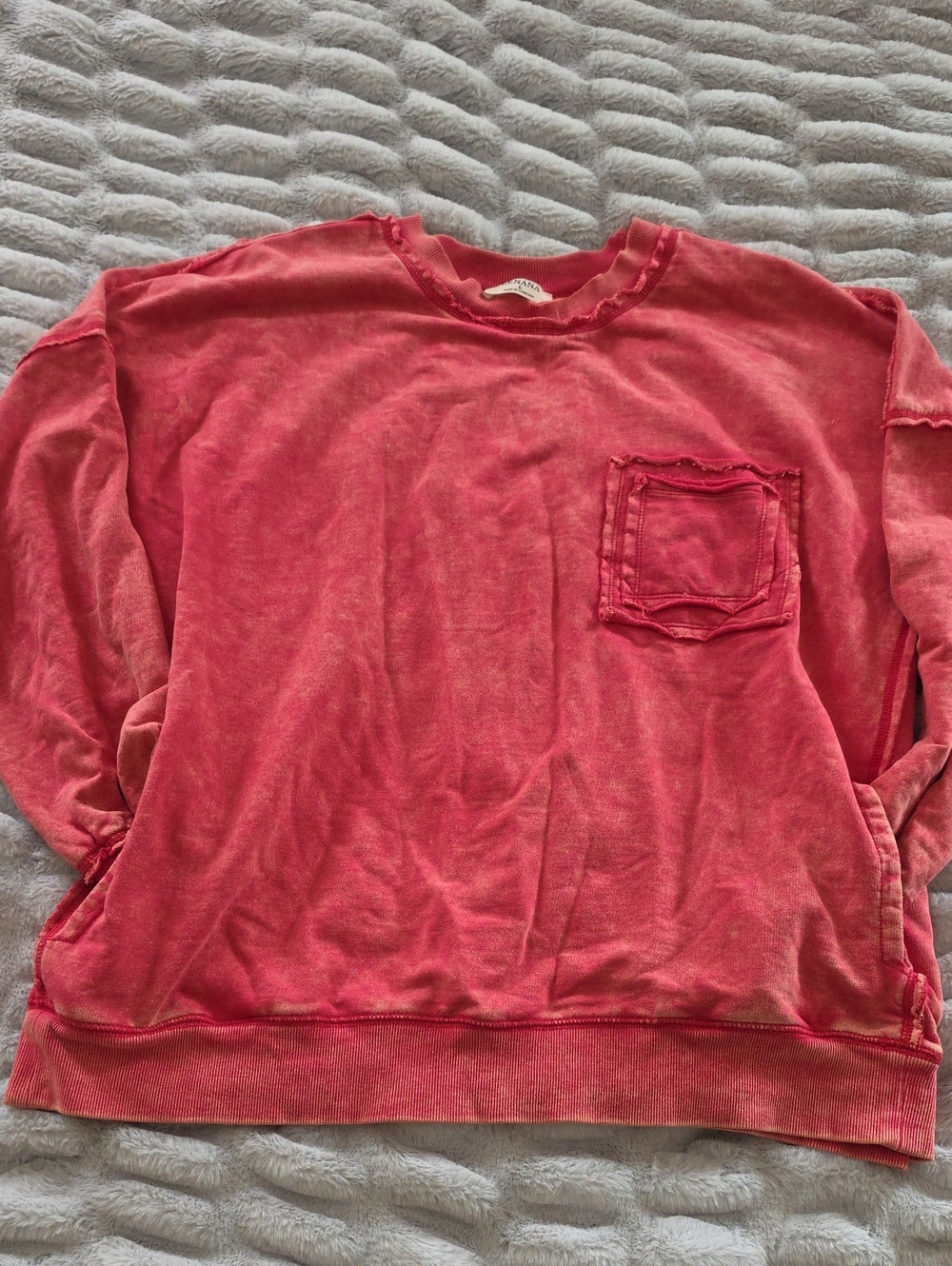 Zenana Outfitters Pink Washed Crewneck Lightweight Sweatshirt